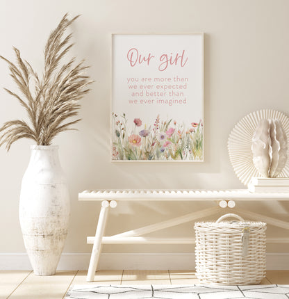 Our girl nursery print, Wildflowers nursery art