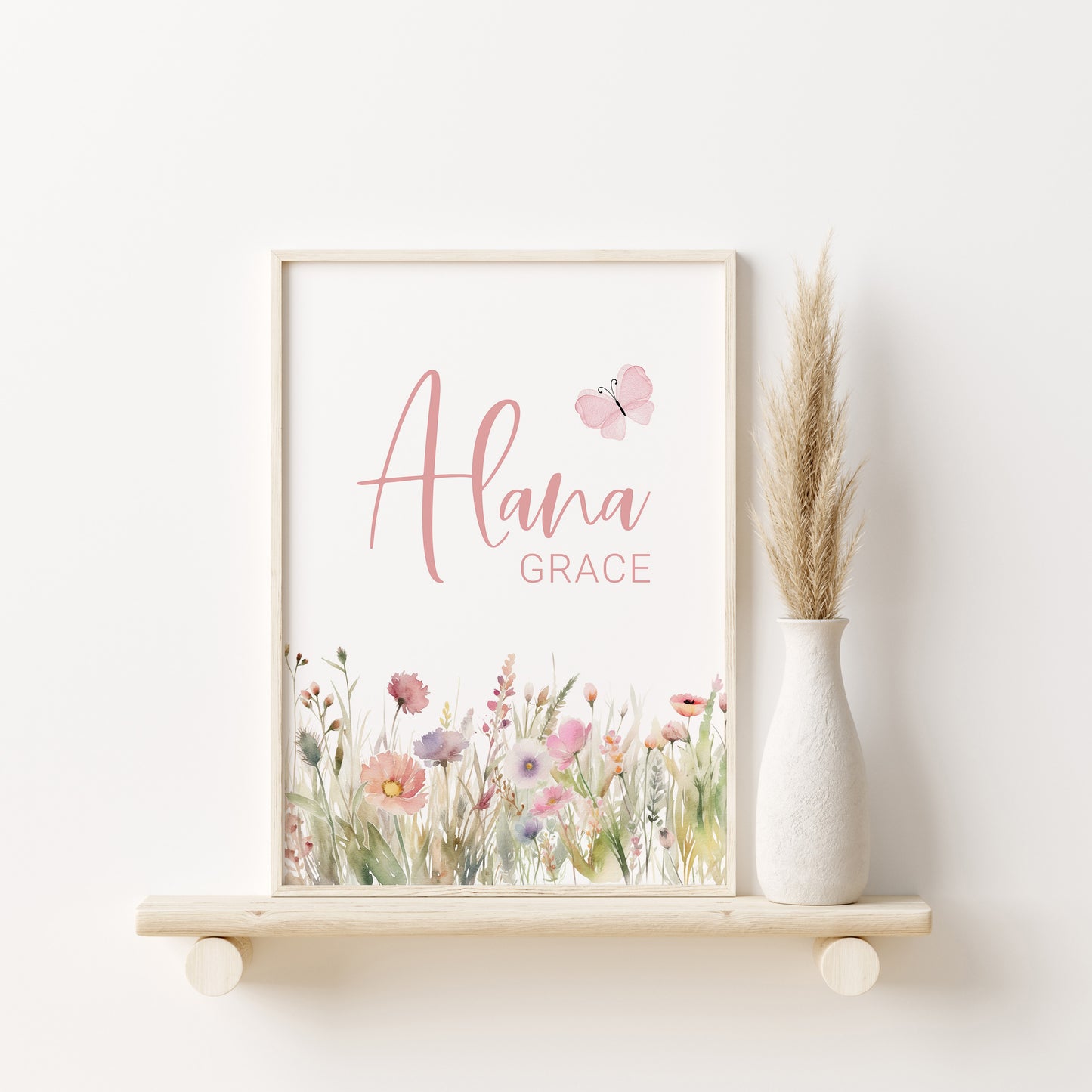 Personalized Name Wildflower Wall Art, Boho Floral Nursery Print Unframed