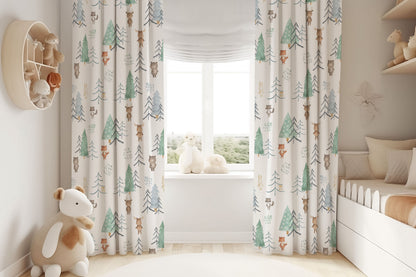 Woodland blackout curtain, Forest nursery decor - Scandi Woodland