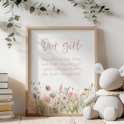 Our girl nursery print, Wildflowers nursery art