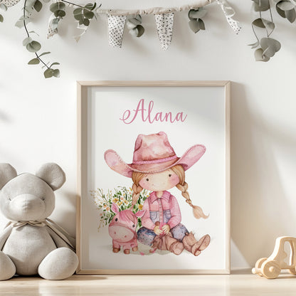 Pink cowgirl nursery wall art, Cowgirl room decor