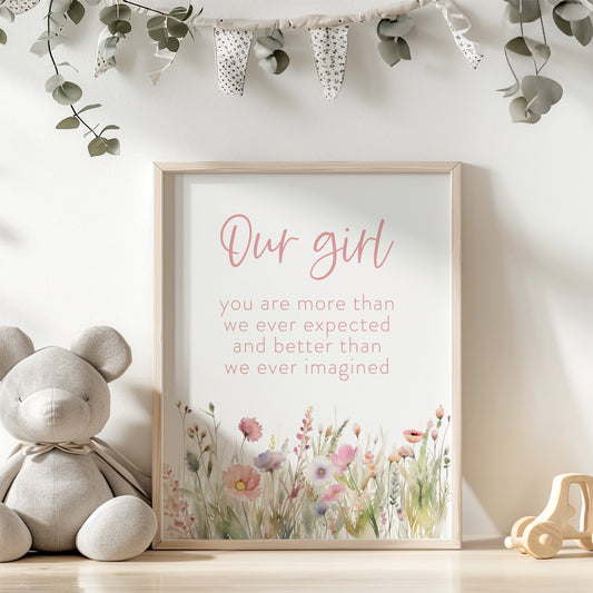 Our girl nursery print, Wildflowers nursery art