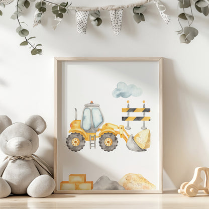 Construction Wall Art, Construction Nursery Prints set of 3 - Under Construction