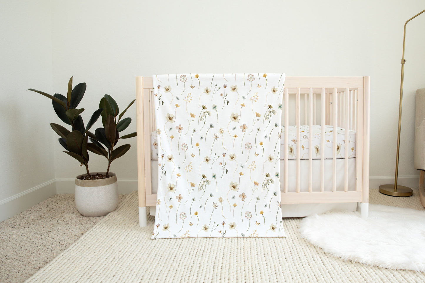 Wildflowers Blanket, Wildflower Nursery Bedding - Mustard Wildflowers