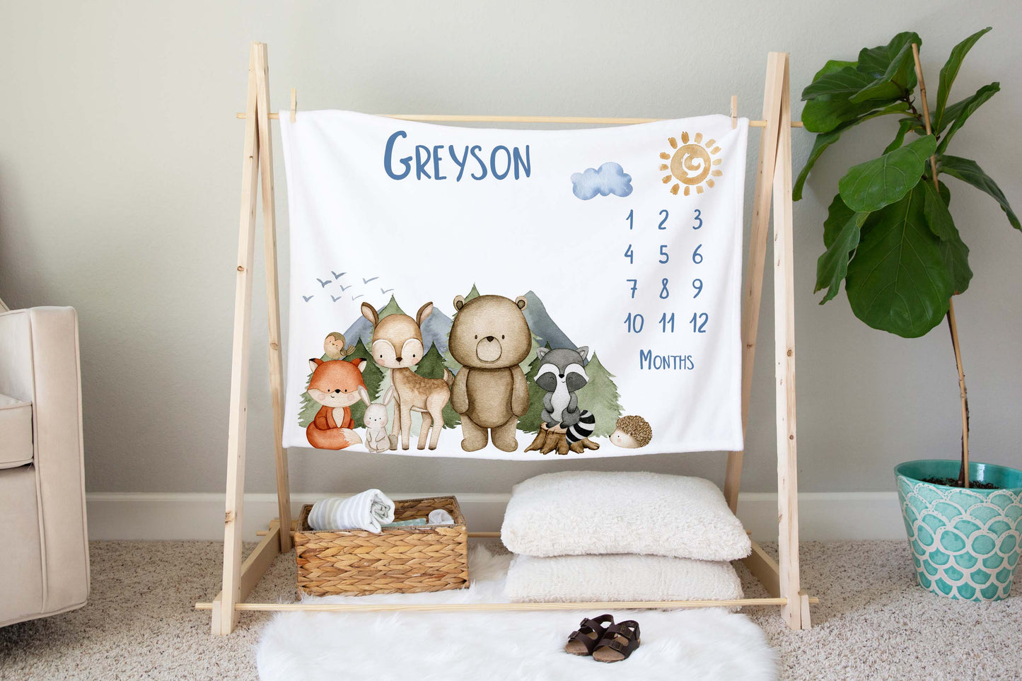 Personalized Woodland Milestone Blanket - Woodland animals Baby Blanket - Magical Forest