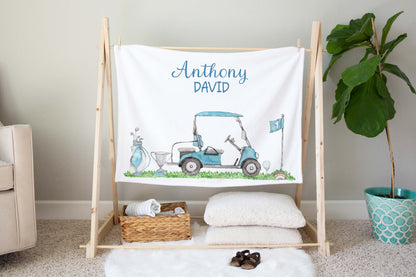 Personalized Golf baby blanket, Golf Crib bedding - Little Golfer