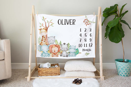 Personalized Safari Milestone Blanket - Jungle Baby Blanket - Cute Safari