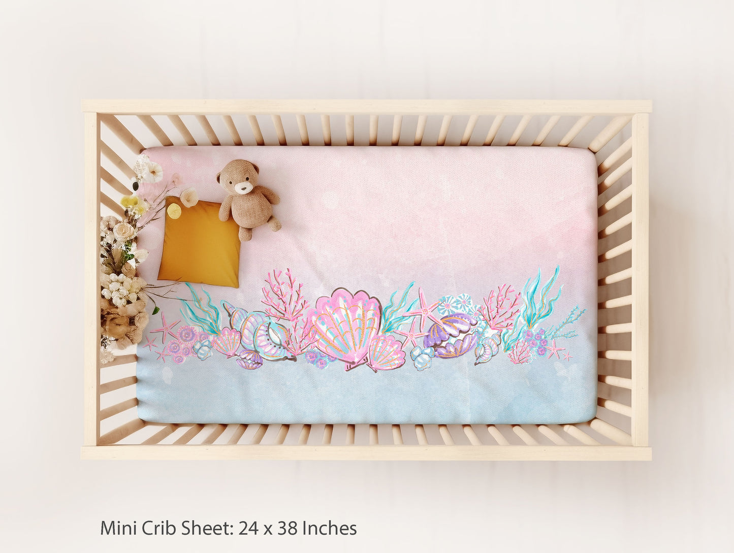 Mermaid crib sheet, Under the sea nursery bedding - Pink Mermaid