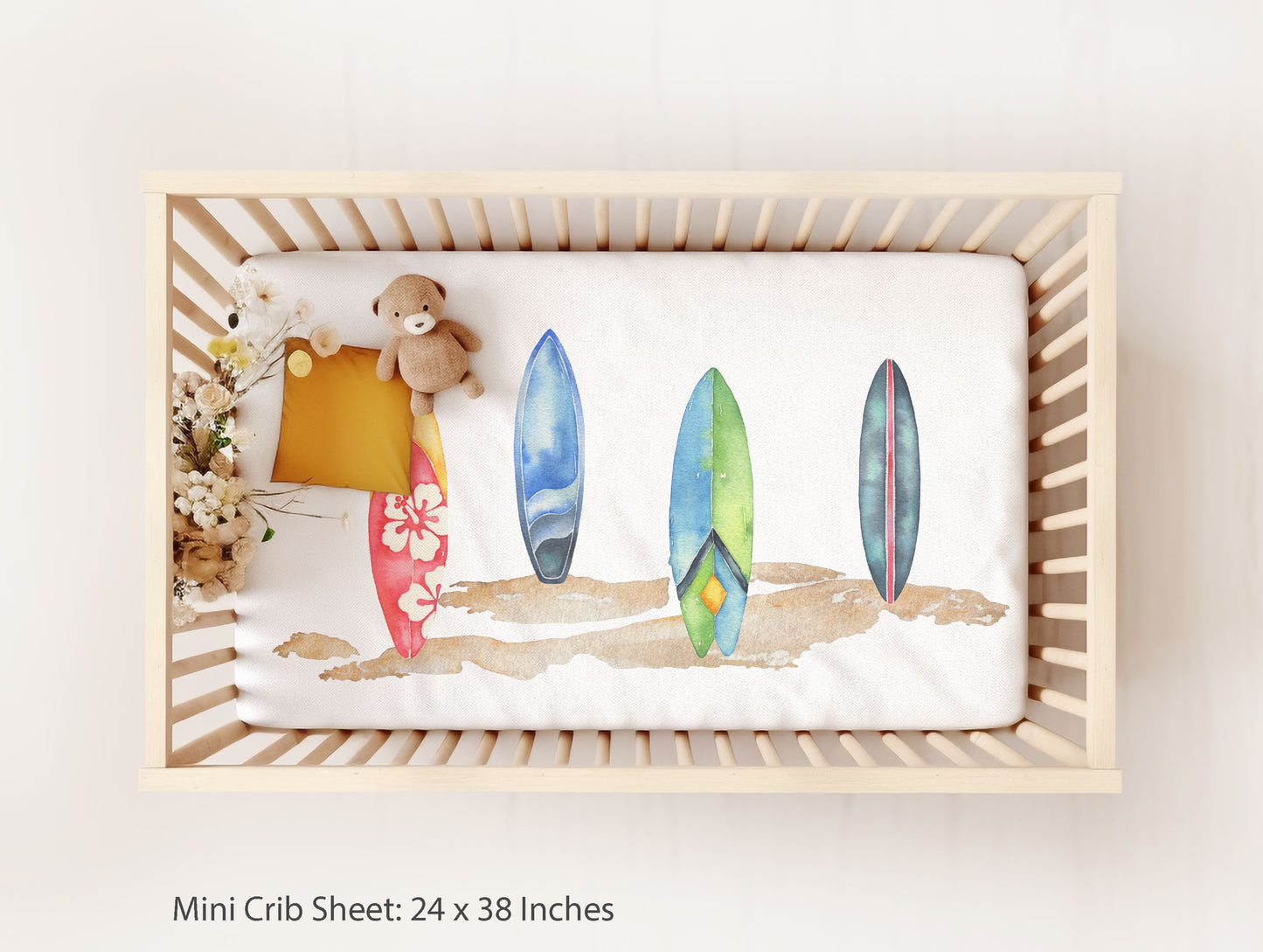 Surfboards crib sheet, Surf nursery bedding - Endless Sea