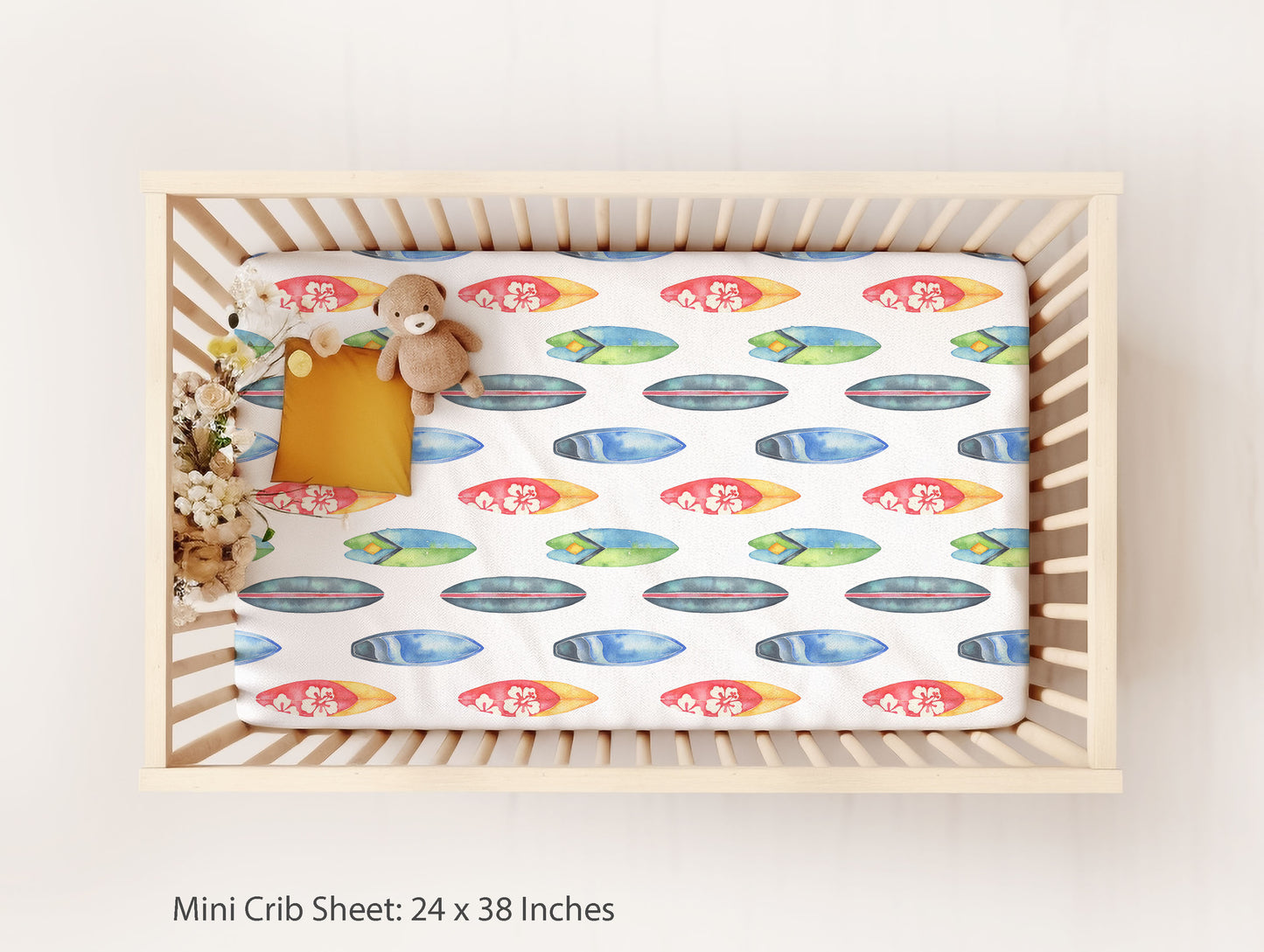 Surfboard crib sheet, Surfer nursery bedding - Endless Sea