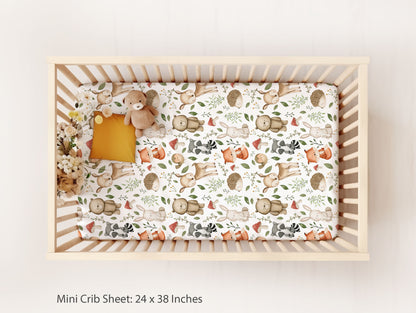 Woodland animals Crib Sheet, Forest nursery bedding - Magical forest