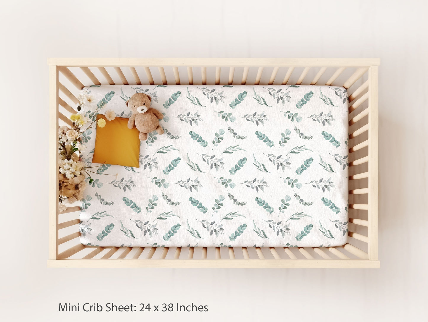 Greenery crib sheet, Eucalyptus nursery bedding - Greenery Woodland