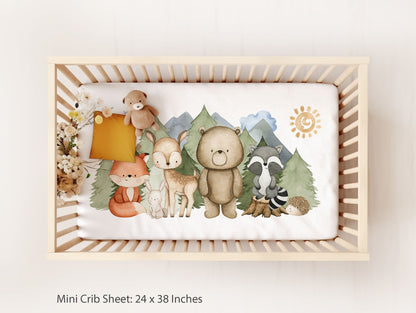 Woodland Crib Sheet, Forest animals nursery decor - Magical Forest