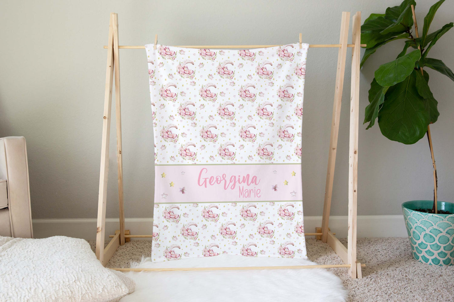 Personalized Unicorn Minky Blanket, Pink unicorn Nursery Bedding - Magical Unicorn