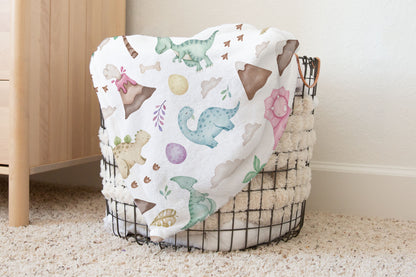 Baby girl dinosaur blanket, Dinosaur nursery bedding - Pink Jurassic