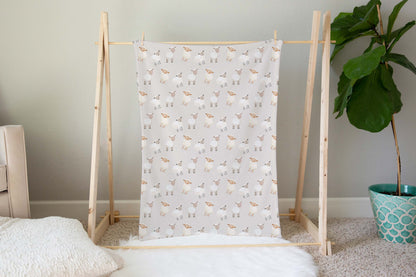 Sheep baby blanket, Farm animals nursery bedding