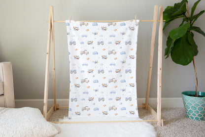 Transport blanket, Transport nursery bedding - Blue Transportation