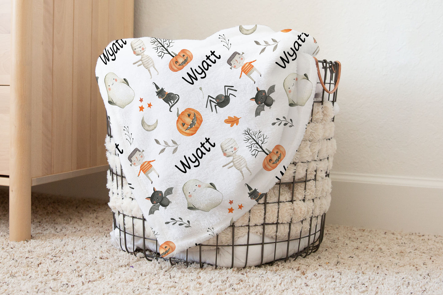 Personalized Halloween blanket, Halloween nursery bedding