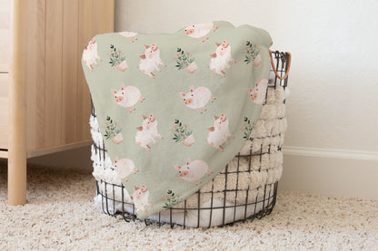 Pig baby blanket, Pig nursery bedding