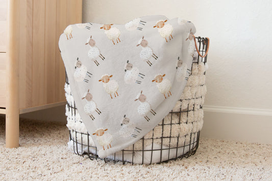 Sheep baby blanket, Farm animals nursery bedding