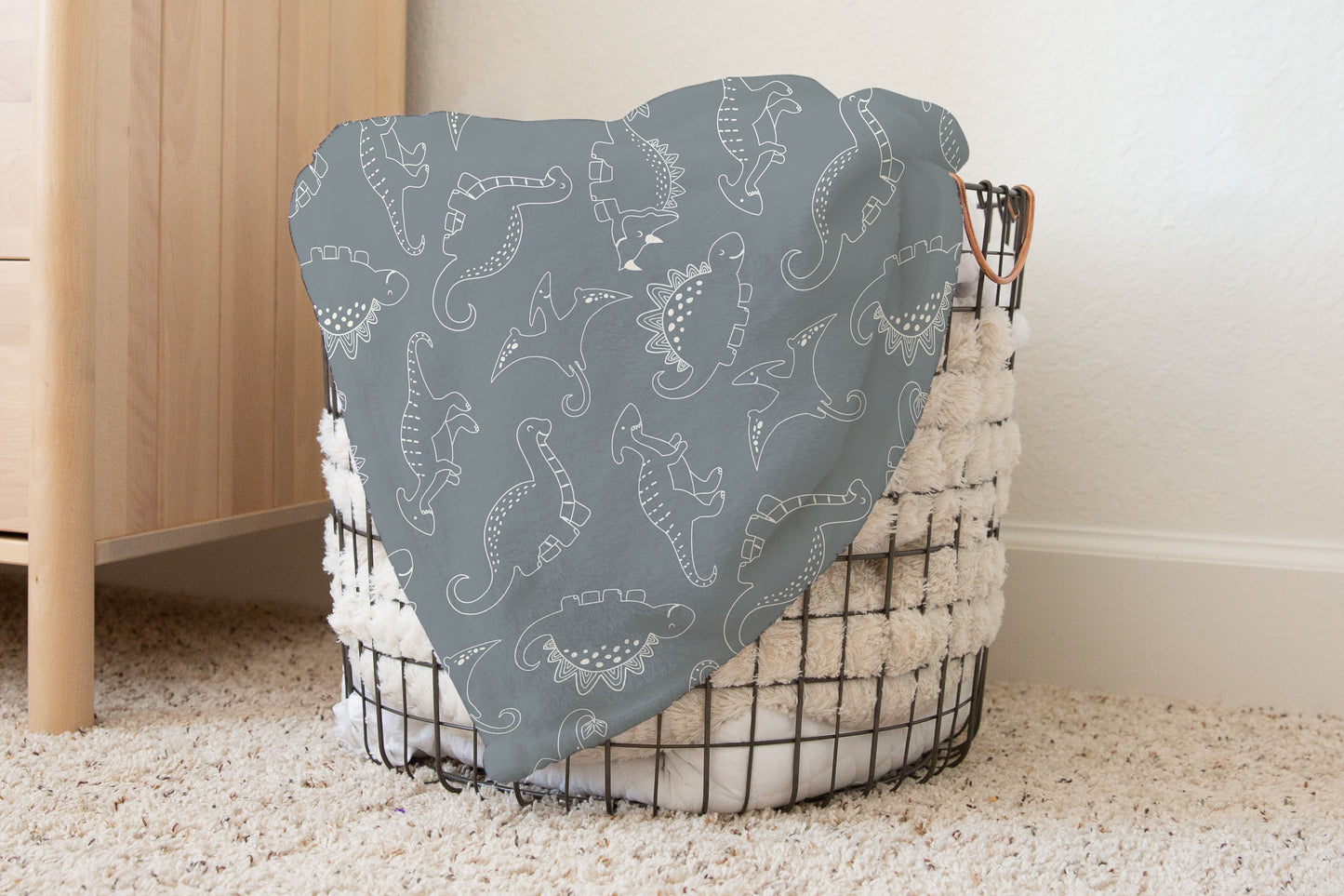 Gray dinosaur baby blanket, Dinosaur crib bedding