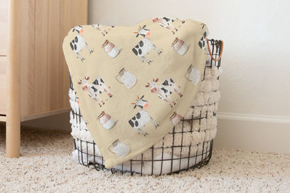 Cow baby blanket, Farm nursery bedding