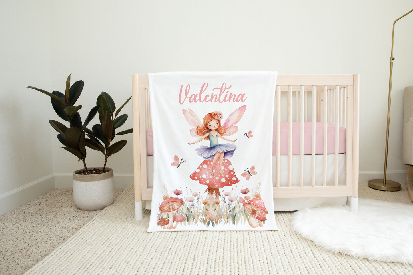 Personalized Fairy blanket, Fairy nursery bedding - Fairy garden