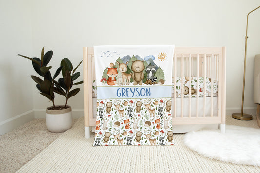 Personalized Woodland animals Blanket | Forest nursery bedding - Magical Forest