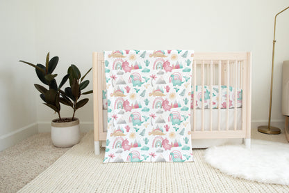 Pink dinosaur blanket, Dinosaur nursery bedding - Pink Dinosaur