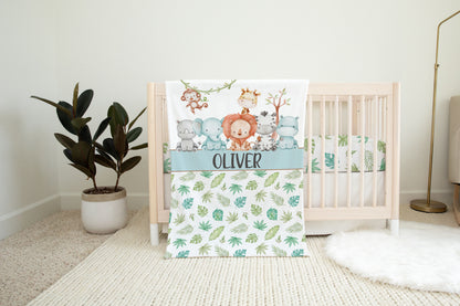 Safari Personalized Minky Blanket, Jungle Nursery Bedding - Cute Safari