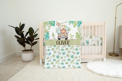 Safari animals Personalized Minky Blanket, Jungle Nursery Bedding - Cute Safari