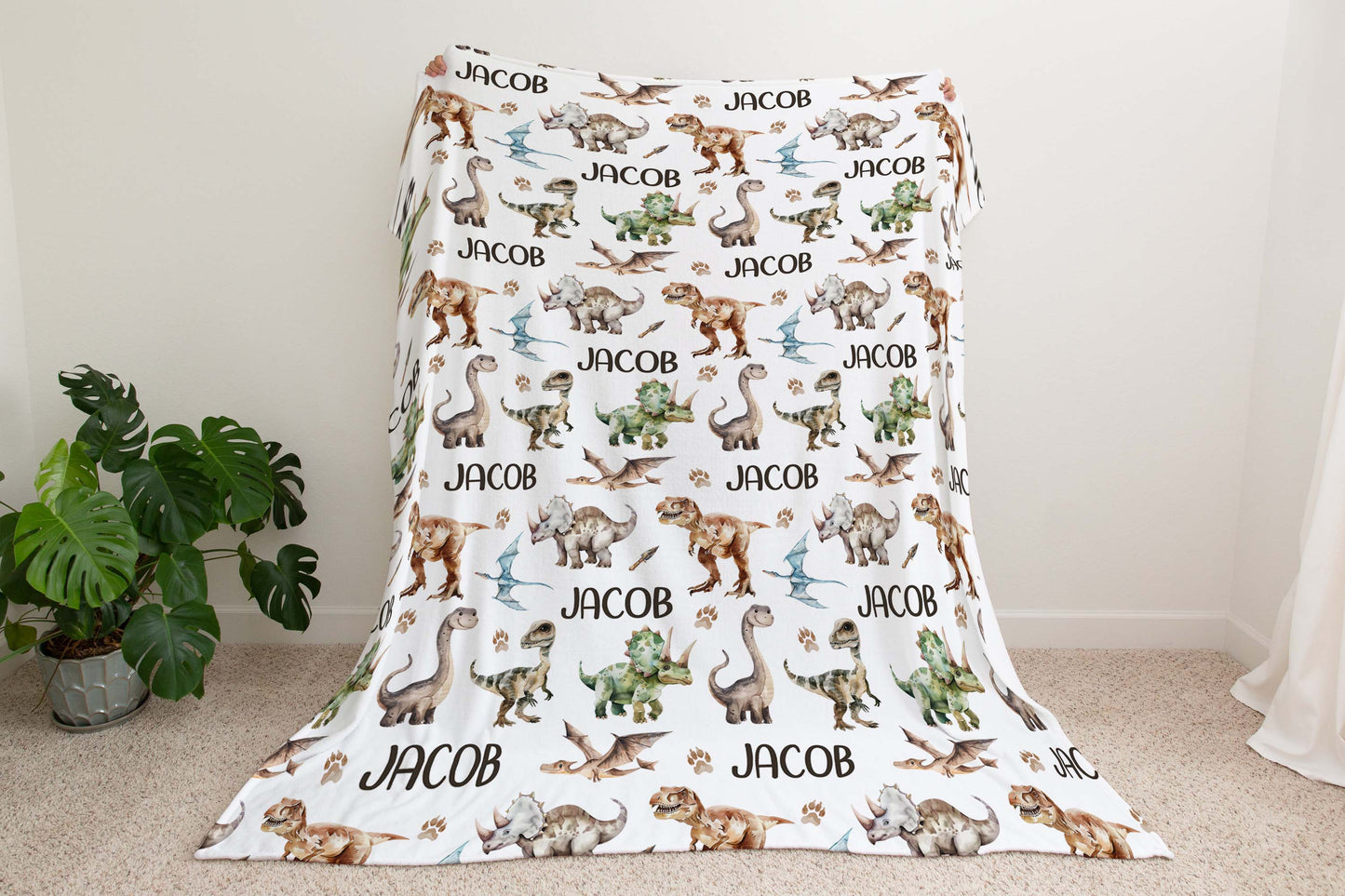 Personalized Dinosaur blanket, Dinosaur nursery bedding