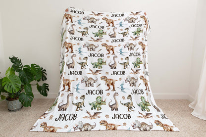 Personalized Dinosaur blanket, Dinosaur nursery bedding