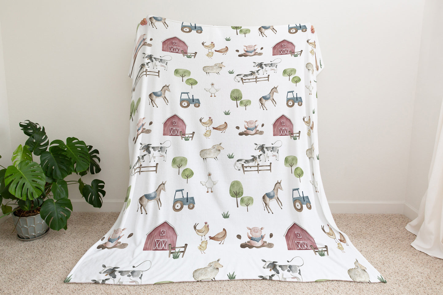 Farm baby blanket, Farm nursery bedding - Farm Adventure