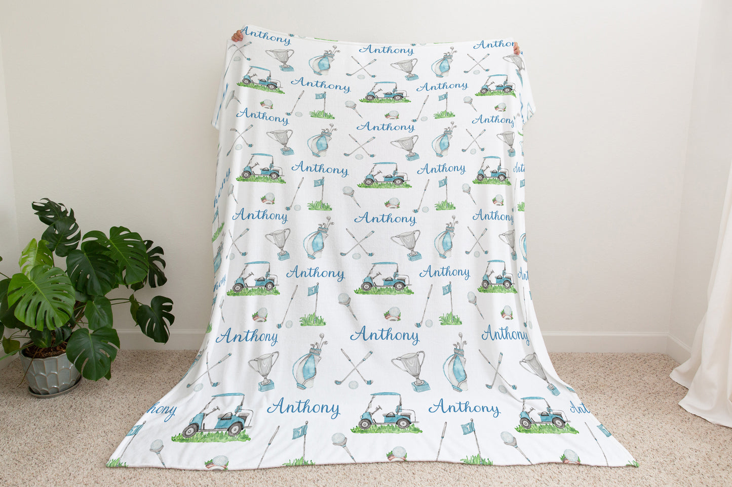 Personalized Golf baby blanket, Sports Crib bedding - Little Golfer