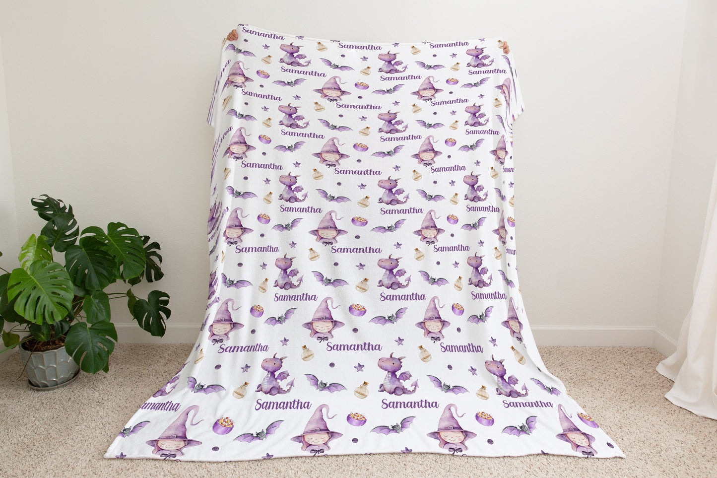 Personalized Halloween girl blanket, Halloween nursery bedding