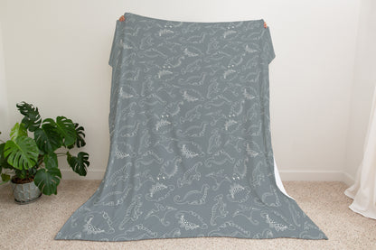 Gray dinosaur baby blanket, Dinosaur crib bedding