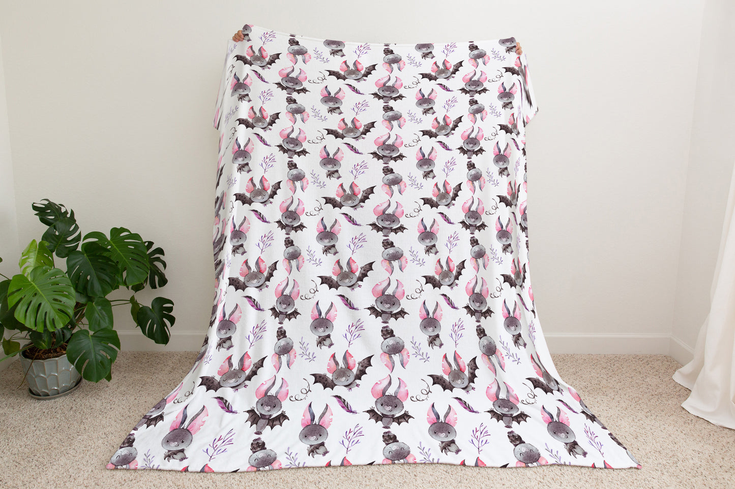 Bat baby blanket, Halloween nursery bedding