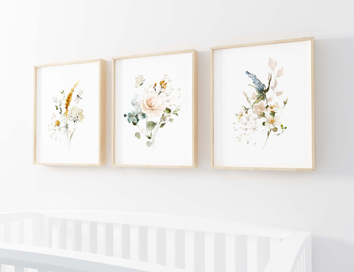 Wildflowers Wall Art, Floral Nursery Prints set of 3 - Vintage Garden