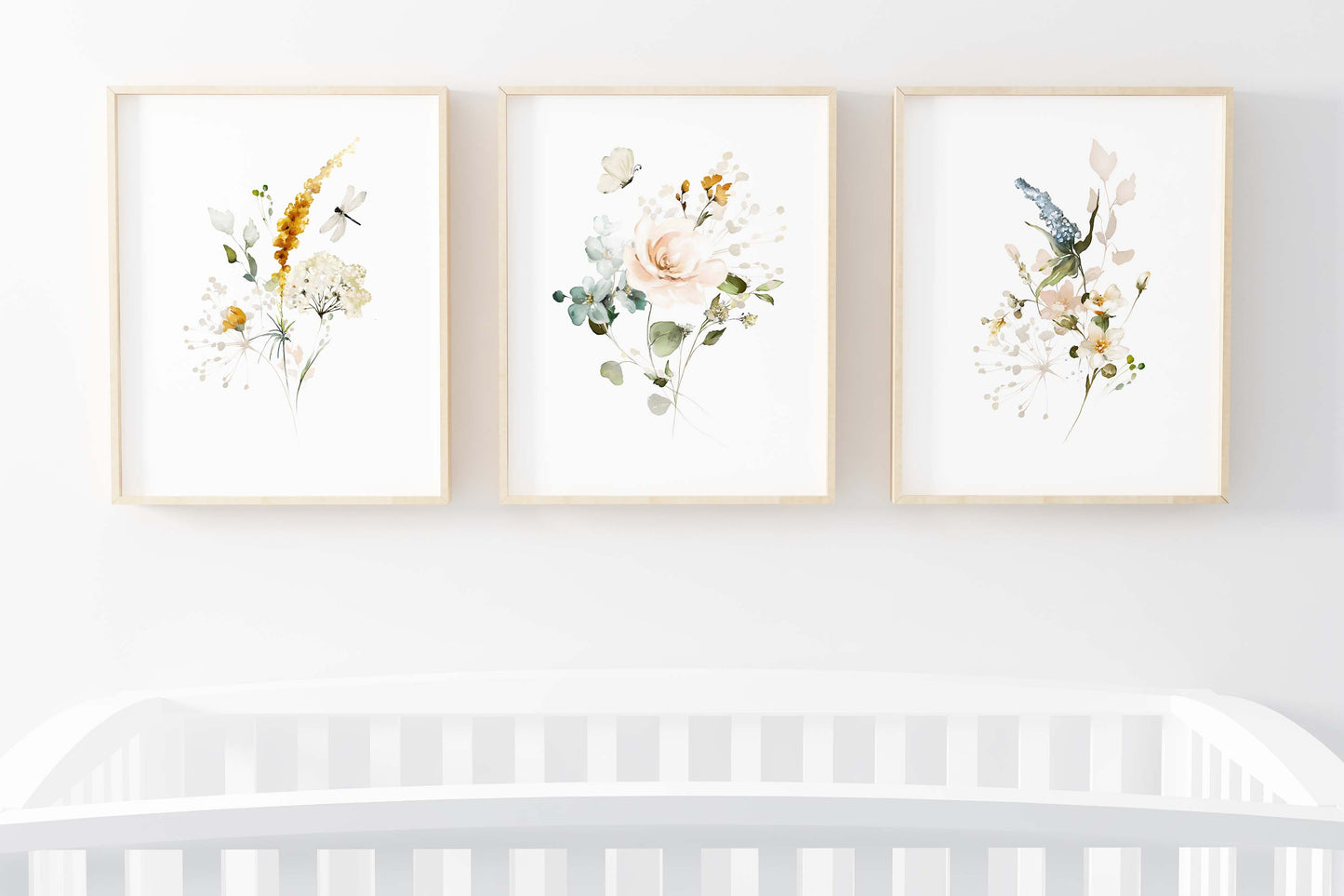 Wildflowers Wall Art, Floral Nursery Prints set of 3 - Vintage Garden