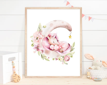 PRINTABLE Unicorn Wall Art, Pink Unicorn Nursery Print set of 2 - Magical unicorn