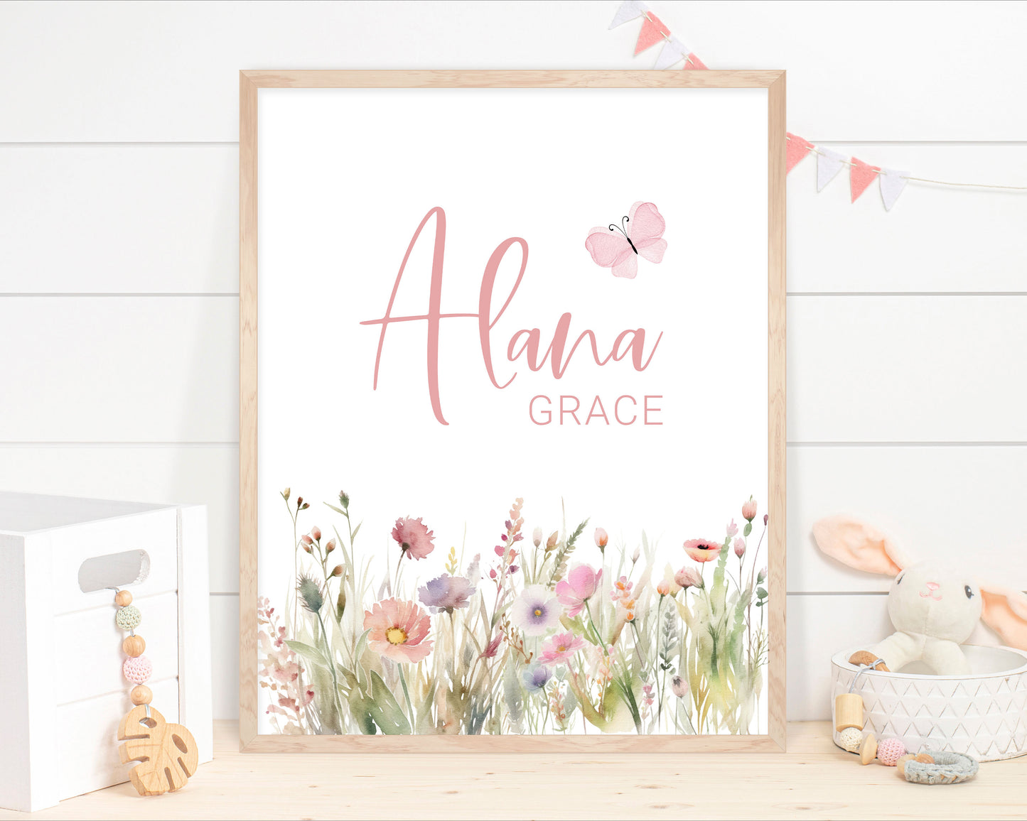 Personalized Name Wildflower Wall Art, Boho Floral Nursery Print Unframed