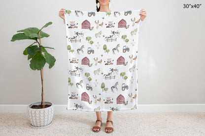 Farm baby blanket, Farm nursery bedding - Farm Adventure