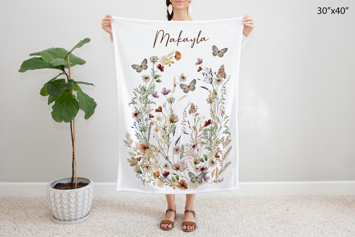 Personalized Wildflowers blanket, Wildflower nursery bedding - Butterfly garden