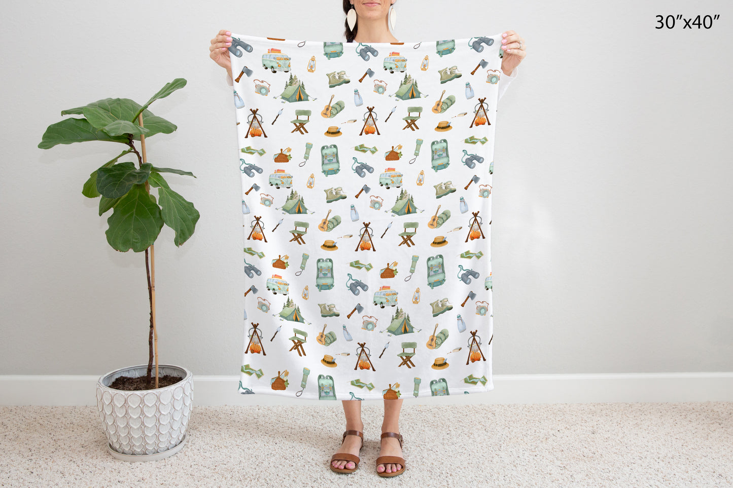 Camping baby blanket, Explorer nursery bedding - Outdoor adventures