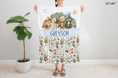 Woodland Personalized Minky y Sherpa Blanket - Woodland nursery bedding - MaF