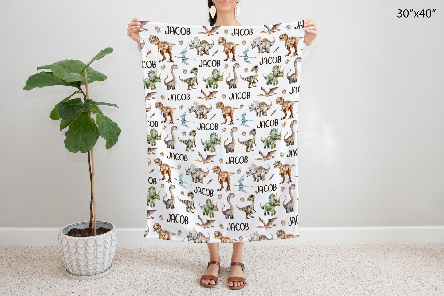 Personalized Dinosaur blanket, Dinosaur nursery bedding