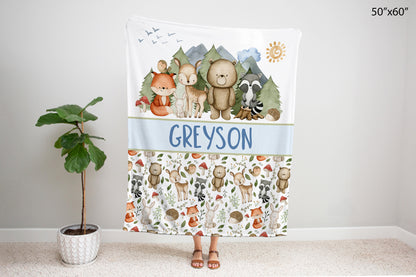 Personalized Woodland animals Blanket | Forest nursery bedding - Magical Forest