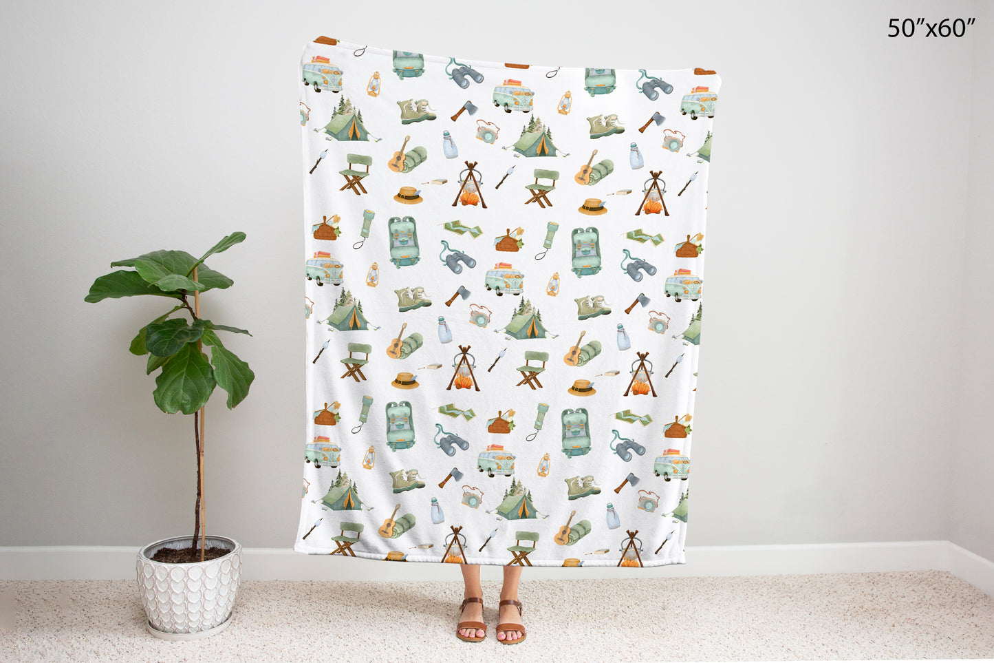 Camping baby blanket, Explorer nursery bedding - Outdoor adventures