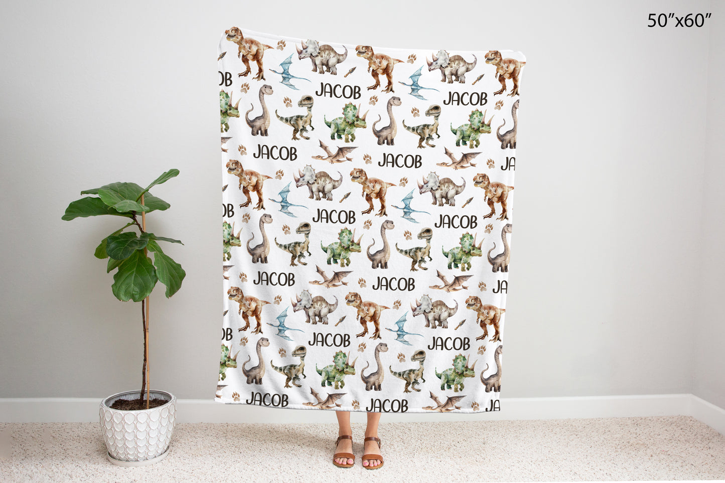 Personalized Dinosaur blanket, Dinosaur nursery bedding